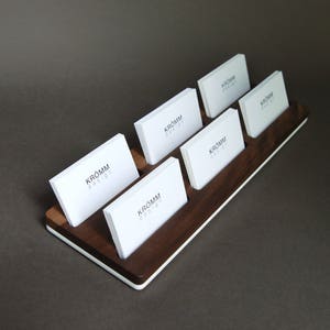 Wood Two-Row Business Card Holder for Front Desk / Wood Business Card Stand / Multiple Business Card Display  / Walnut Wood Card Holder