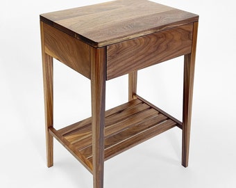 Handcrafted Black Walnut Nightstand with Drawer, Mid-Century Modern Bedside Table