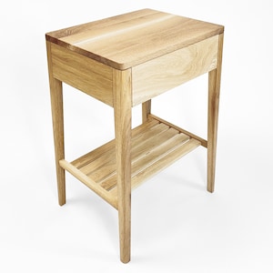 Nightstand in Solid White Oak with Shelf, Bedside Table with Drawer, Mid-Century Modern Nightstand , Scandinavian Style