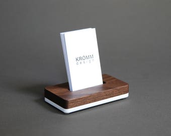 Vertical MOO Business Card Stand / Business Card Display / Wood Card Holder / Walnut Wood and Acrylic Single Vertical Card Stand