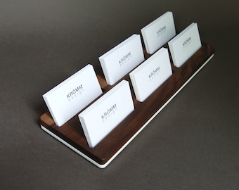 Wood Two-Row Business Card Holder for Front Desk / Wood Business Card Stand / Multiple Business Card Display  / Walnut Wood Card Holder