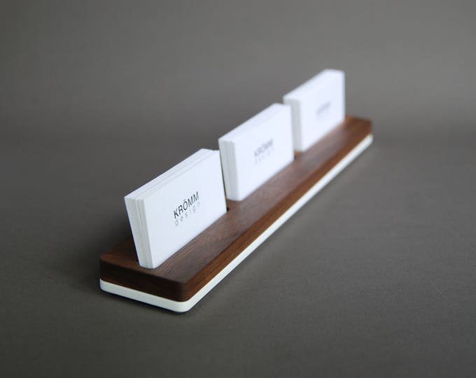 Wood MOO Business Card Stand / Three Business Card Stand / Wood Business Card Display / Walnut Wood Business Card Holder