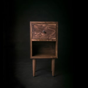 Solid Walnut Wood Bedside Table / Walnut Wood Mid-century Nightstand