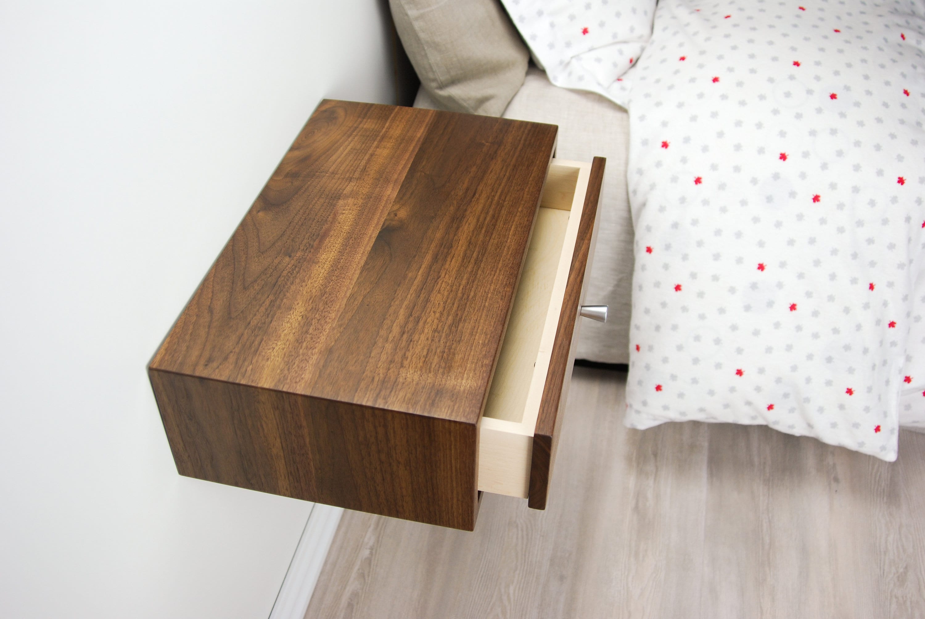 Solid Walnut Wood Floating Nightstand with Drawer / Walnut Wood Hanging