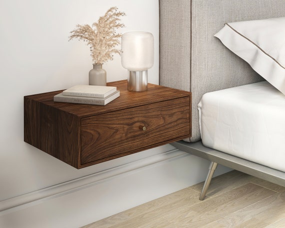 Buy Solid Walnut Wood Floating Nightstand With Drawer / Walnut Wood Hanging Bedside  Table / Scandinavian / Mid-century / Modern / Minimalist Online in India 