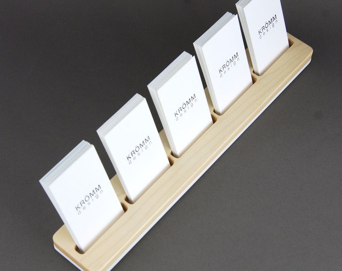 Multiple Business Card Stand / 5-Card Maple Wood Display / Maple and White Acrylic Card Holder