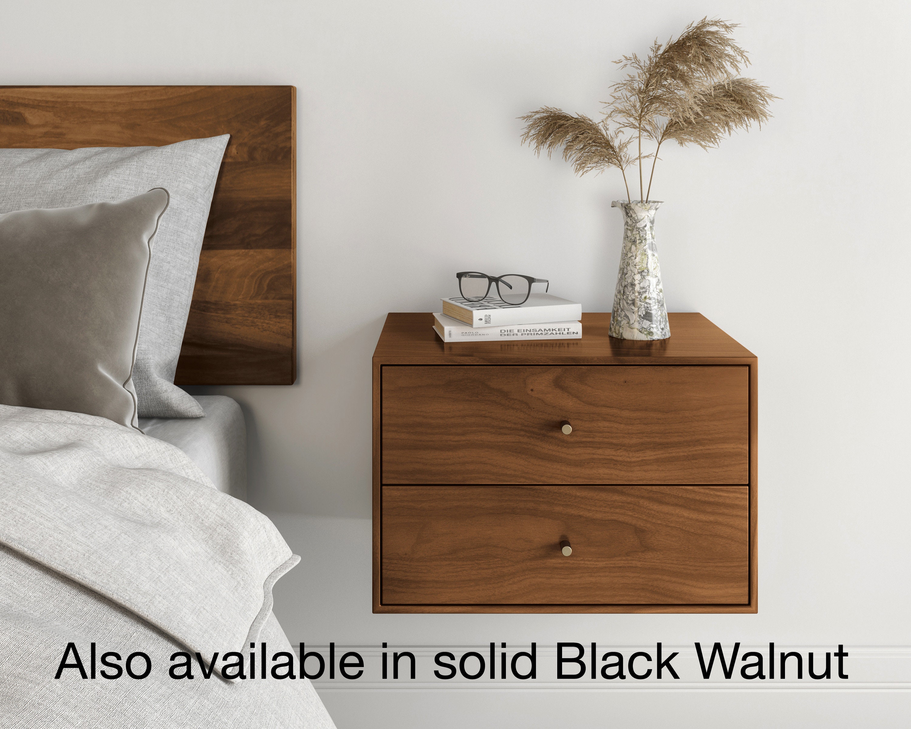 Floating Nightstand With 2 Drawers in Solid Cherry / Mid Century Modern ...