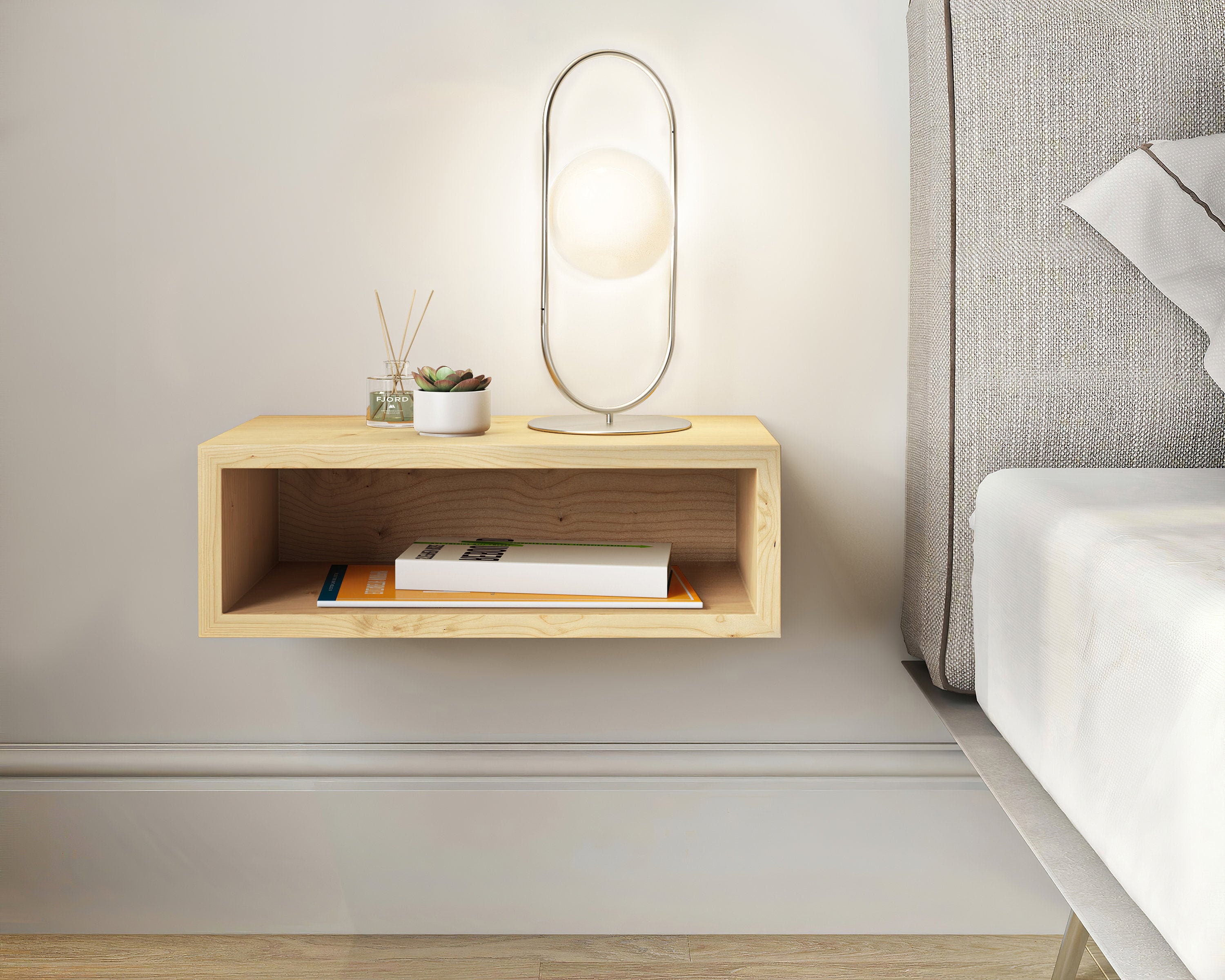 Solid Maple Wood Floating Nightstand Floating Maple Bedside
