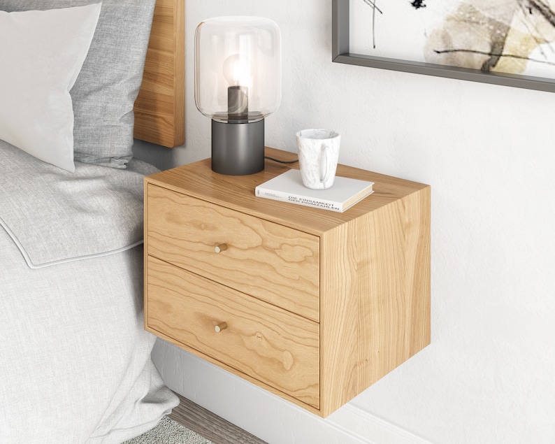 Floating Nightstand With 2 Drawers in Solid Cherry / Mid Etsy Canada