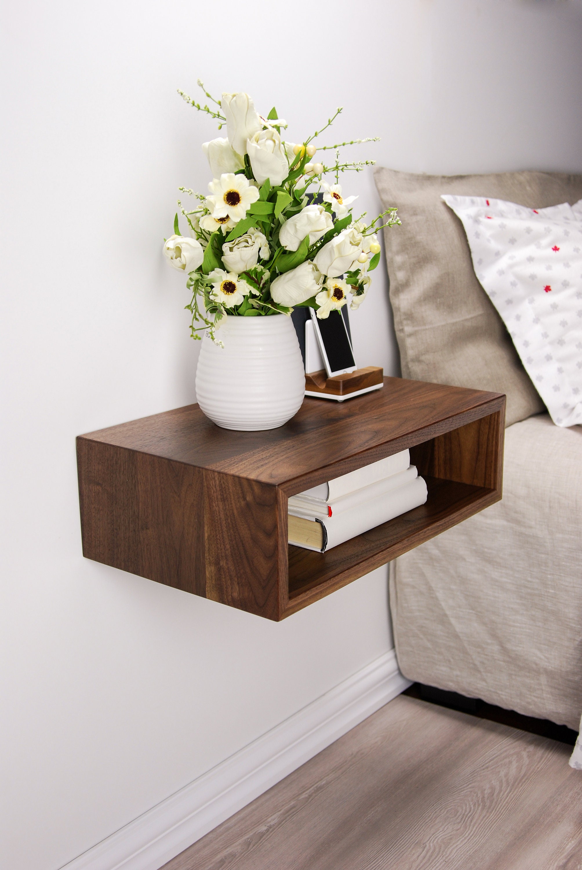 Solid Walnut Wood Floating Nightstand / Floating Walnut ...