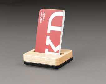 Tiny Maple Wood and Black Base Stand for Portrait Business Cards/ Vertical Business Card Display / Single Card Stand