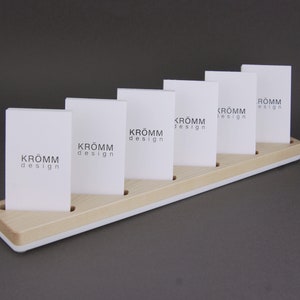 Support de cartes de visite MOO multiple en bois d’érable massif / 6 supports de cartes de visite verticaux en bois d’érable et acrylique blanc / affichage de cartes d’érable