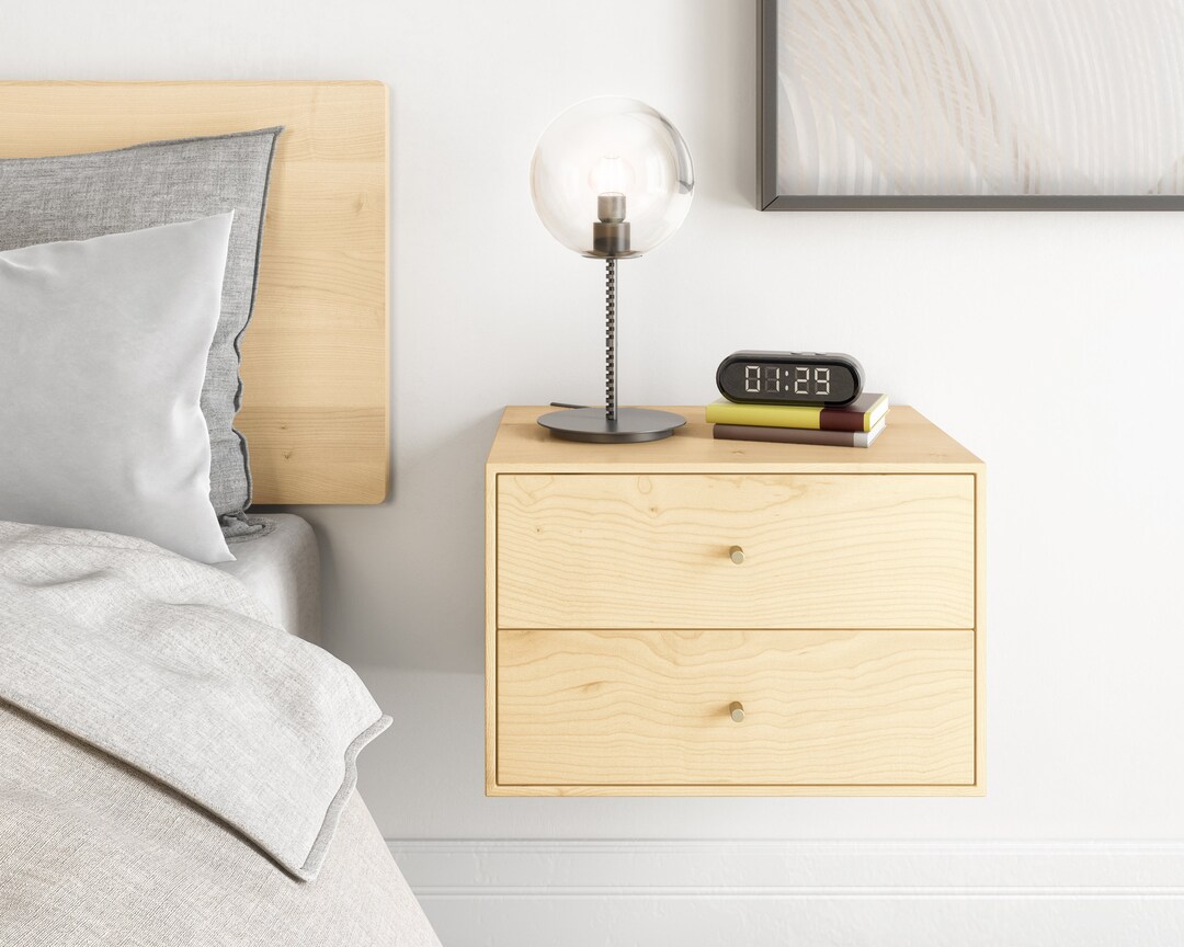 Floating nightstand with 2 drawers in solid Sugar Maple