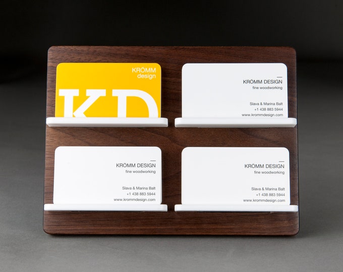 Two-Level Full-View Multiple MOO Business Card Stand in Walnut Wood and White Acrylic / Multiple Business Card Display