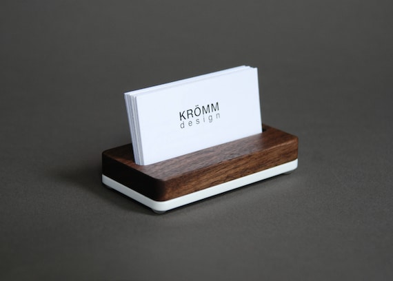 Wood Single Business Card Stand Walnut Wood and Acrylic Business