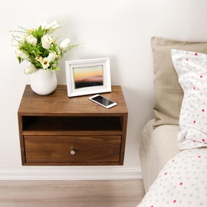 Floating Nightstand with Drawer and Open Shelf / Solid Walnut Wood Hanging Bedside Table / Scandinavian / Mid-century / Modern / Minimalist