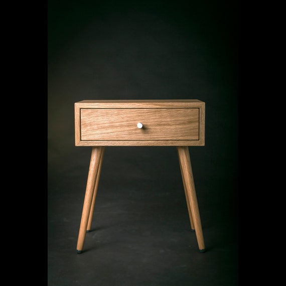 Solid Oak Wood Bedside Table With Drawer Oak Wood End Table Etsy
