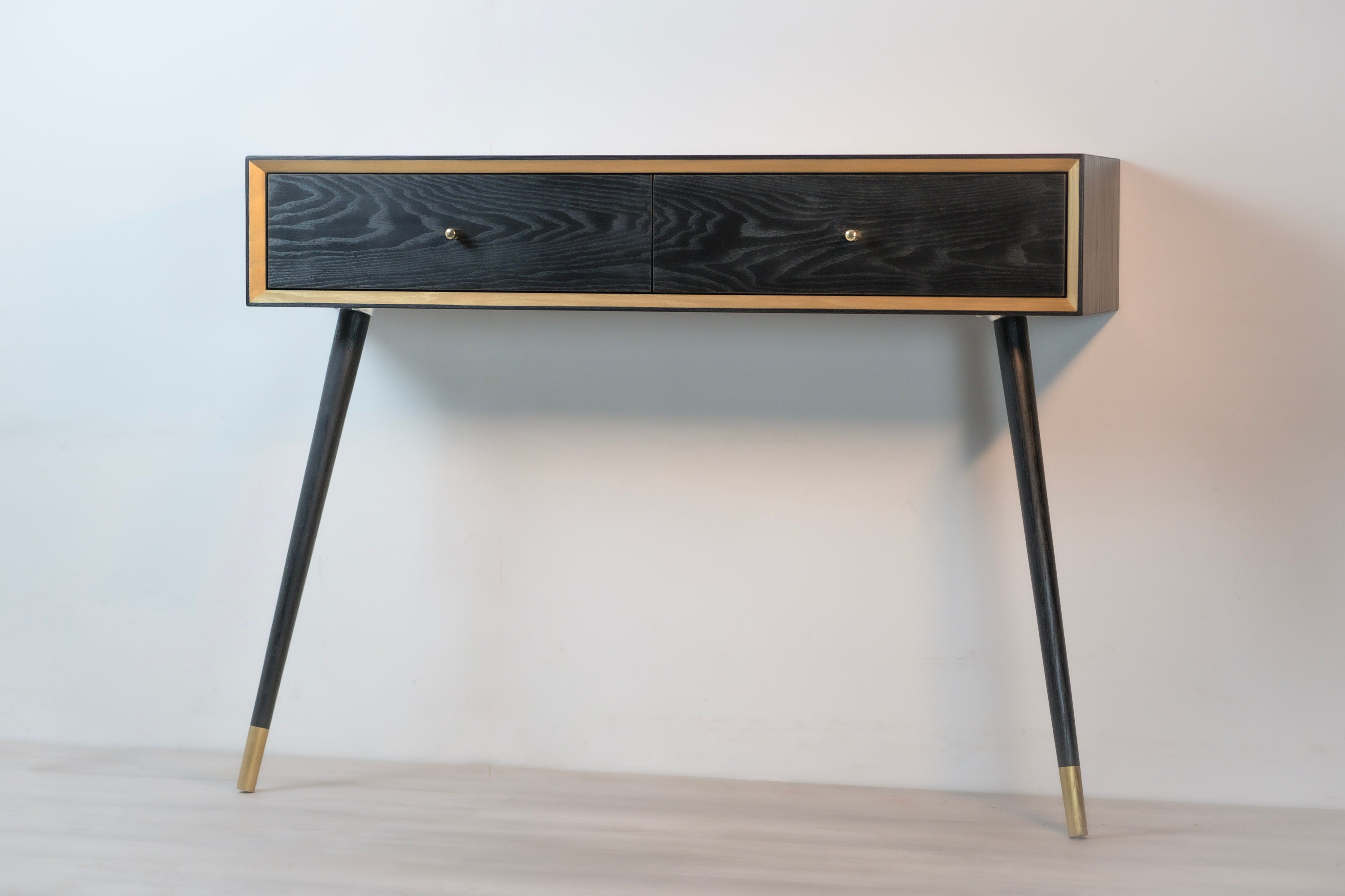 Solid Wood Console Table, Entryway MCM Black and Gold ...