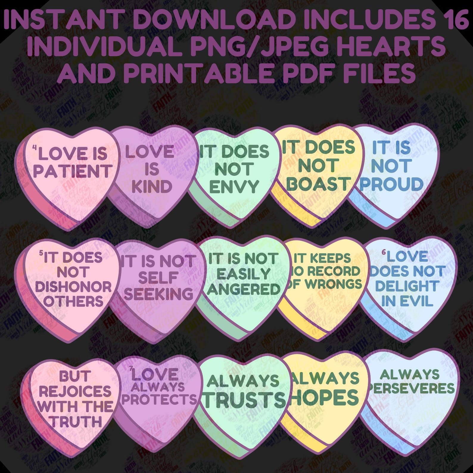 Love is Patient... 1 Cor. 13 - PDF/PNG/JPG Conversation Hearts ...