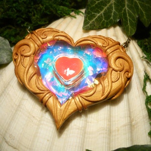 Rainbow heart gold pendant sales