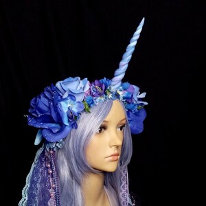 Lilac Dreams Unicorn Flower Headgear with Lace and Pearl Strands OOAK image 2