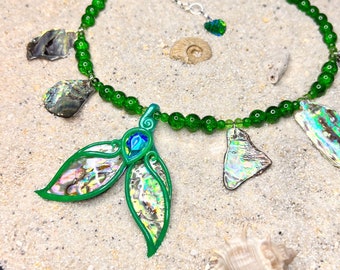 Emerald Abalone Fluke - handmade Merfolk Necklace - Mermaid Jewelry - OOAK