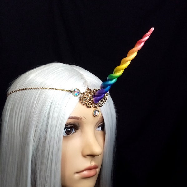 Rainbow Star Unicorn - Tiara mit handgefertigtem Regenbogen-Horn - READY TO SHIP