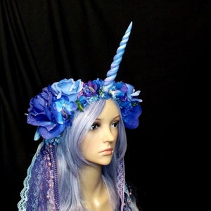Lilac Dreams Unicorn Flower Headgear with Lace and Pearl Strands OOAK image 1