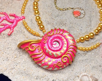 Coral Princess' Shell - unique Merfolk Necklace - Mermaid Jewelry - OOAK