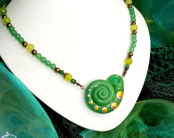 Jade Moon Shell - Merfolk Necklace with handsculpted Seashell - OOAK