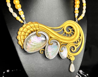 Treasure of the Golden Sea - unique Merfolk Necklace with real Abalone Shells - Mermaid Jewelry - OOAK