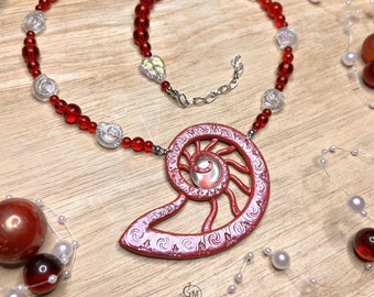 Nautilus of the Ruby Reef - handmade Merfolk Necklace - Mermaid Jewelry - OOAK