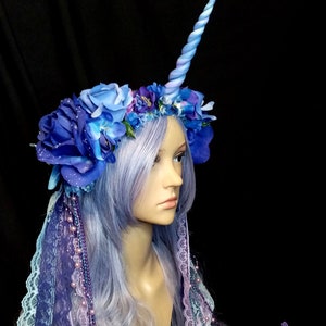 Lilac Dreams Unicorn Flower Headgear with Lace and Pearl Strands OOAK image 8