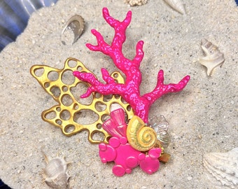 Pink Sunset Reef - wonderfull Mermaid Hairclip with handmade Corals - OOAK - Ready to Ship