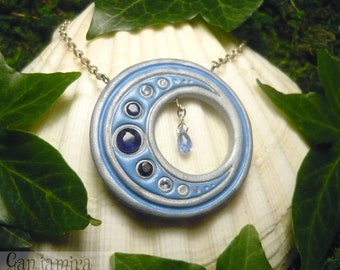 Sapphire Moon - Art Nouveau - handmade Amulet - Moon Necklace