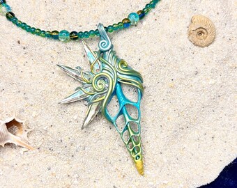 Sunshard Shell - Merfolk Necklace with real Seashell Slice - OOAK