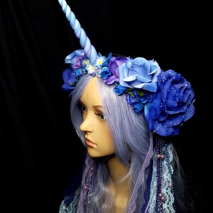 Lilac Dreams Unicorn Flower Headgear with Lace and Pearl Strands OOAK image 3