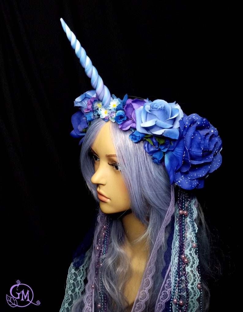 Lilac Dreams Unicorn Flower Headgear with Lace and Pearl Strands OOAK image 3