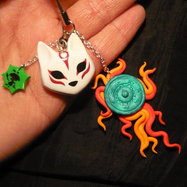 OKAMI - handmade Keycharm  Amaterasu, Issun, Divine Retribution