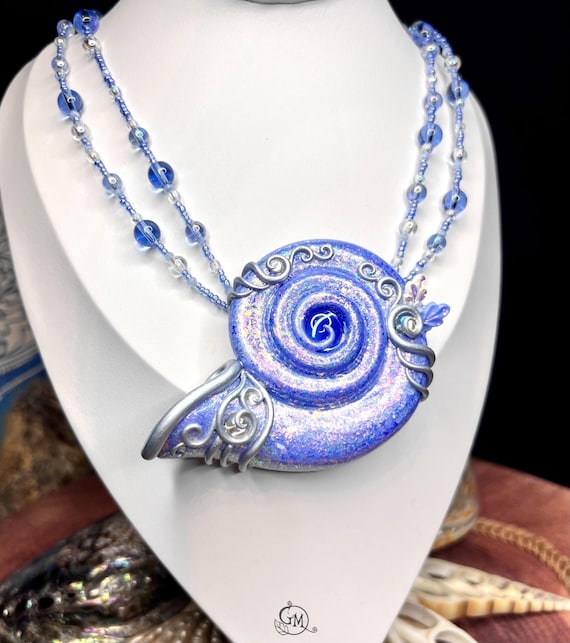 Cerulean Opal Ocean - unique opalescent Seashell Necklace - Mermaid Jewelry - OOAK
