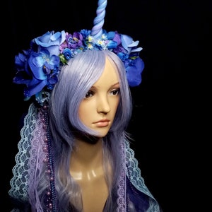 Lilac Dreams Unicorn Flower Headgear with Lace and Pearl Strands OOAK image 4