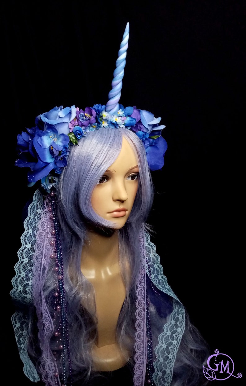 Lilac Dreams Unicorn Flower Headgear with Lace and Pearl Strands OOAK image 4