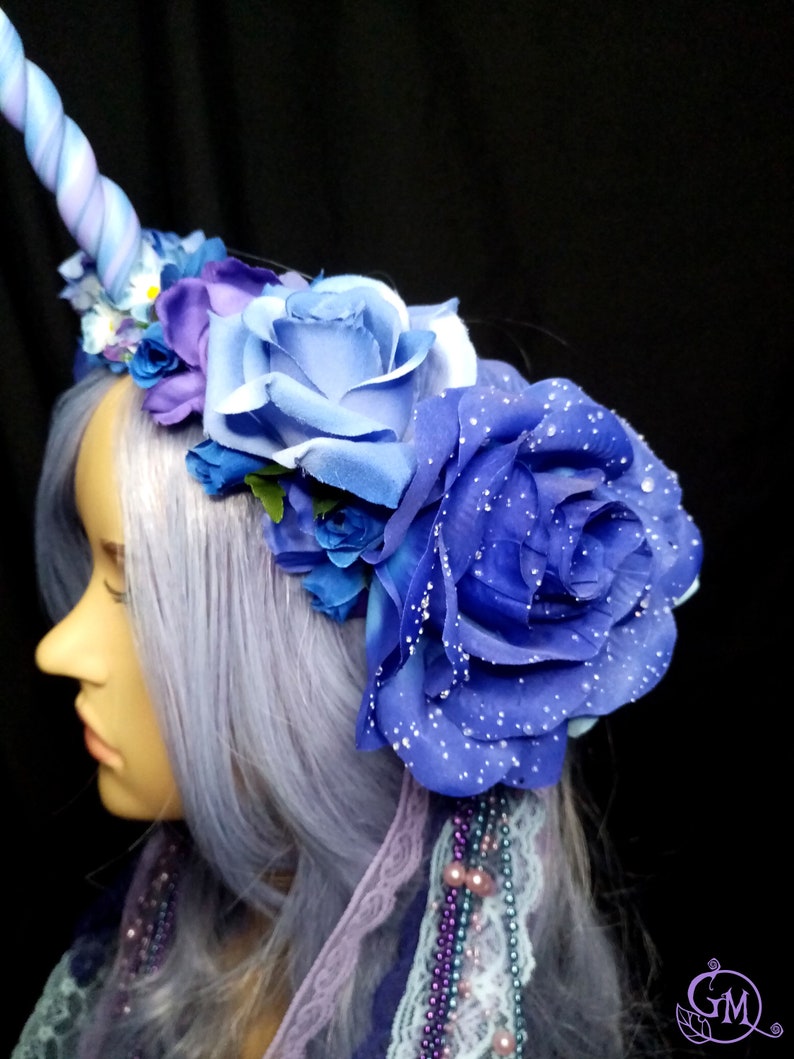 Lilac Dreams Unicorn Flower Headgear with Lace and Pearl Strands OOAK image 7