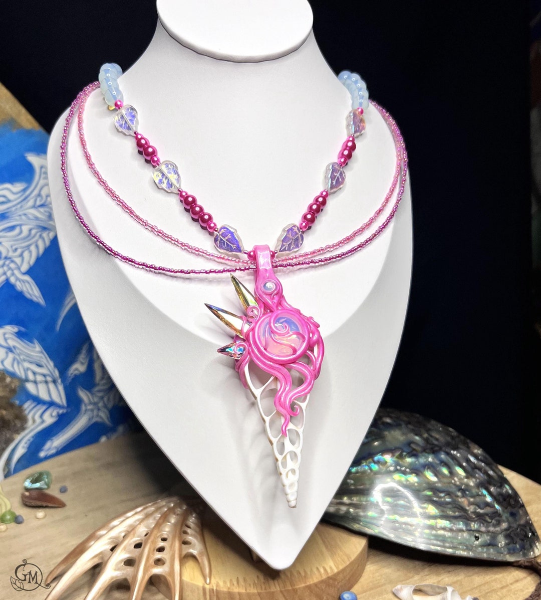 Amulet of the Pink Reef - Merfolk Necklace With Real Seashell Slice ...