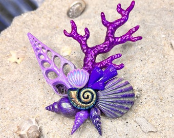 Astral Reef - wonderfull Mermaid Hairclip with handmade Coral and Seashells - OOAK