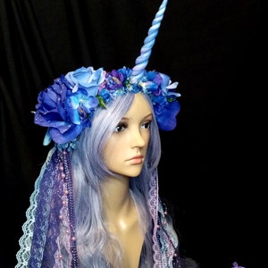 Lilac Dreams Unicorn Flower Headgear with Lace and Pearl Strands OOAK image 10