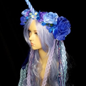 Lilac Dreams Unicorn Flower Headgear with Lace and Pearl Strands OOAK image 6
