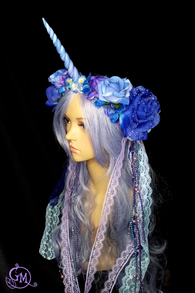 Lilac Dreams Unicorn Flower Headgear with Lace and Pearl Strands OOAK image 6