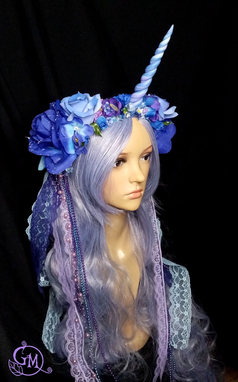 Lilac Dreams Unicorn Flower Headgear with Lace and Pearl Strands OOAK image 5