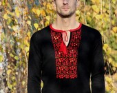 Wool knitted pullover with Ukrainian traditional ornamental motives "Kalyna" for Men